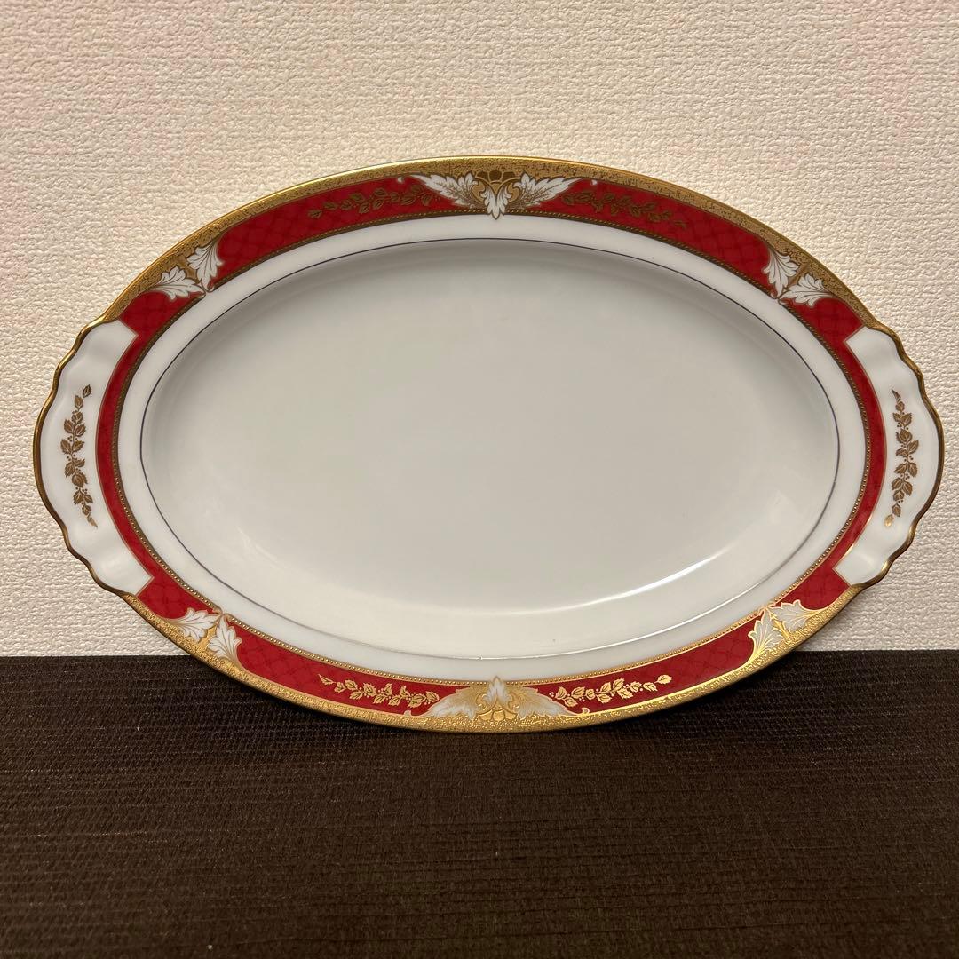 大倉陶園　マロン　金彩金蝕　オーバルプレート　ディナープレート　Mサイズ