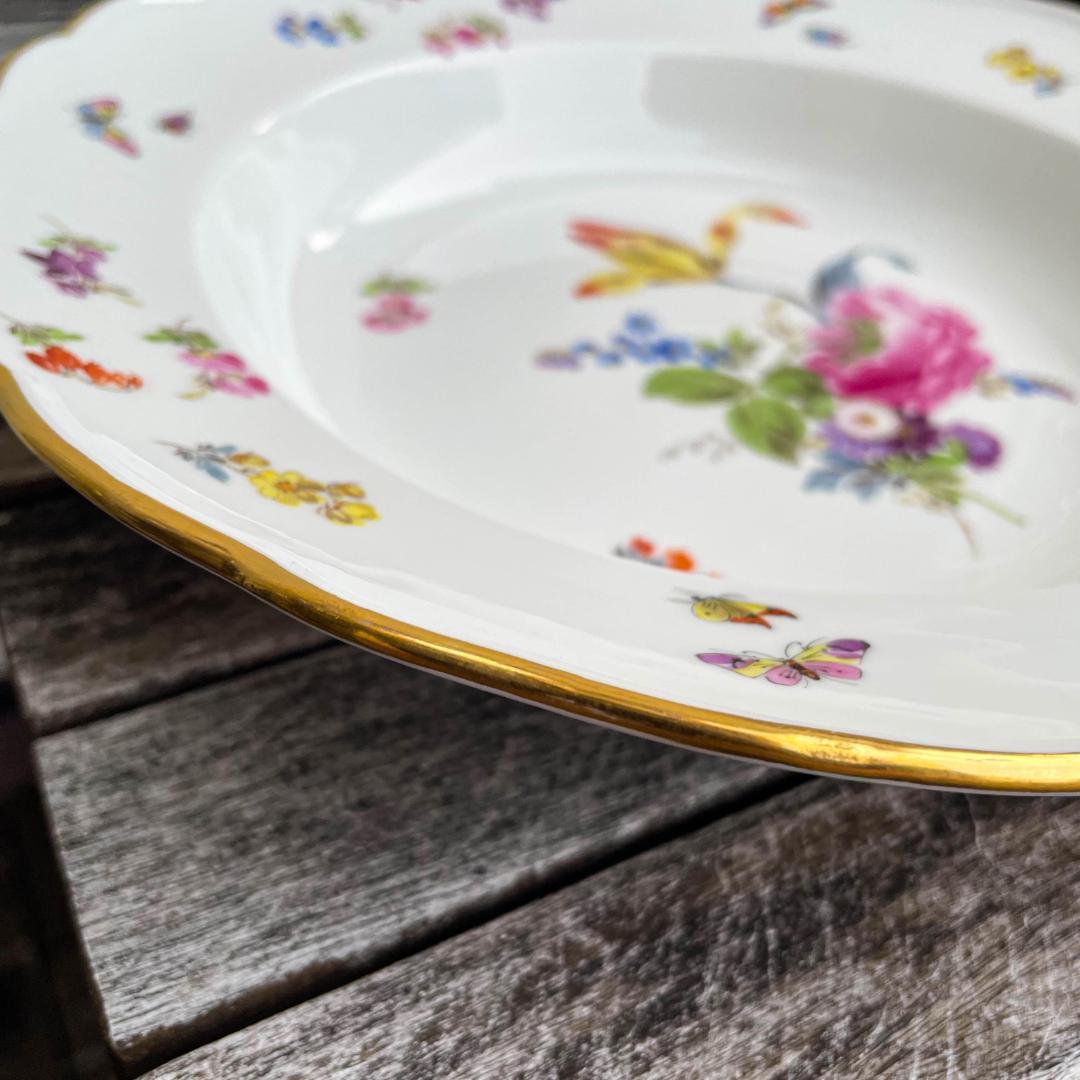 値下げマイセン 昆虫スーププレート深皿フラワーブーケ 23cm 金彩 6枚 1級