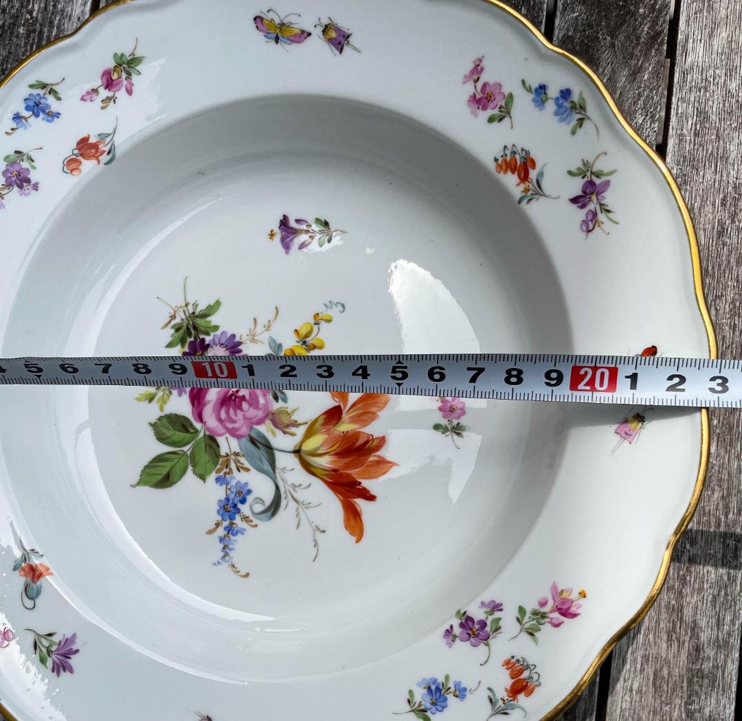 値下げマイセン 昆虫スーププレート深皿フラワーブーケ 23cm 金彩 6枚 1級