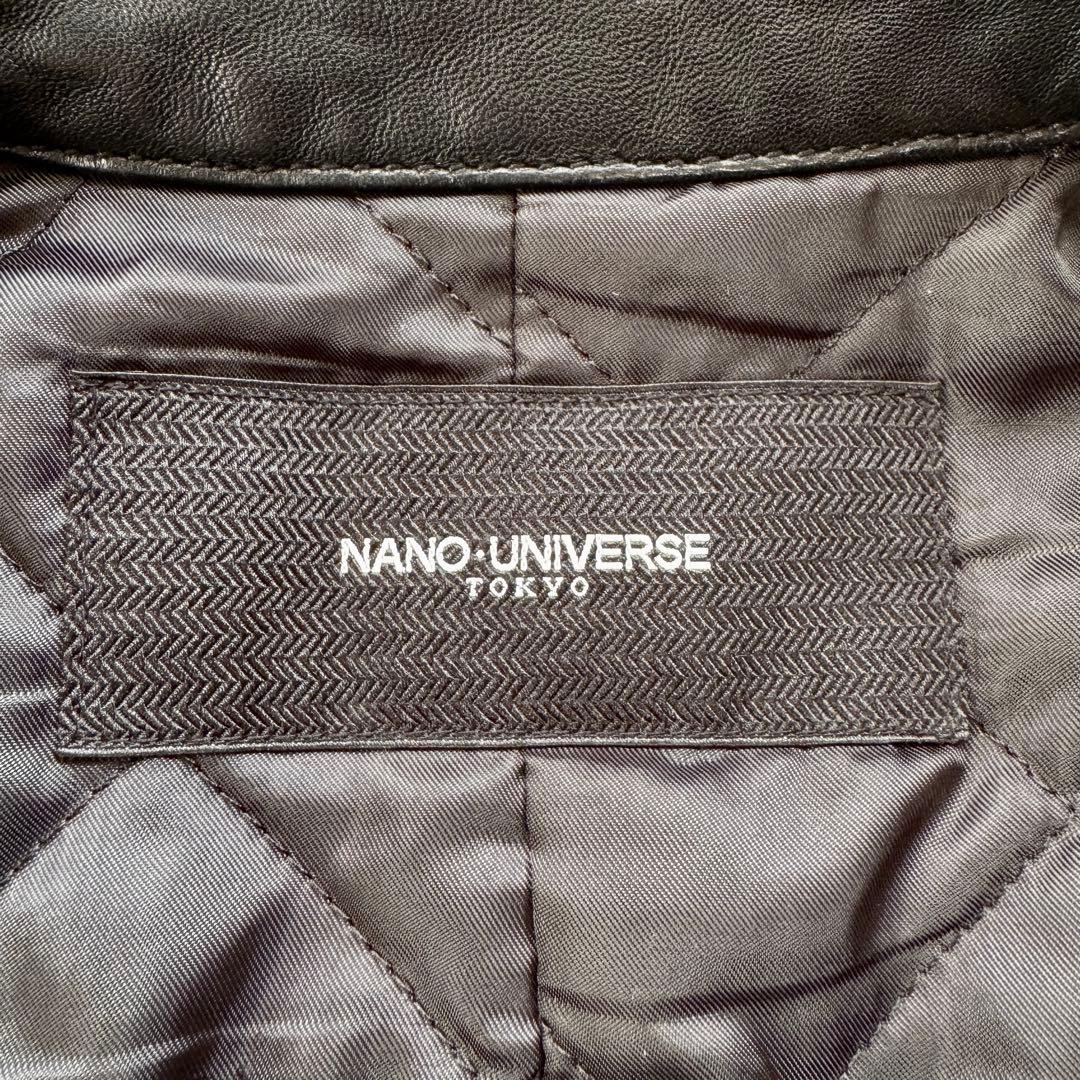 ナノユニバース レザージャケット 羊革 ラムレザー ブラック 裏地キルティング