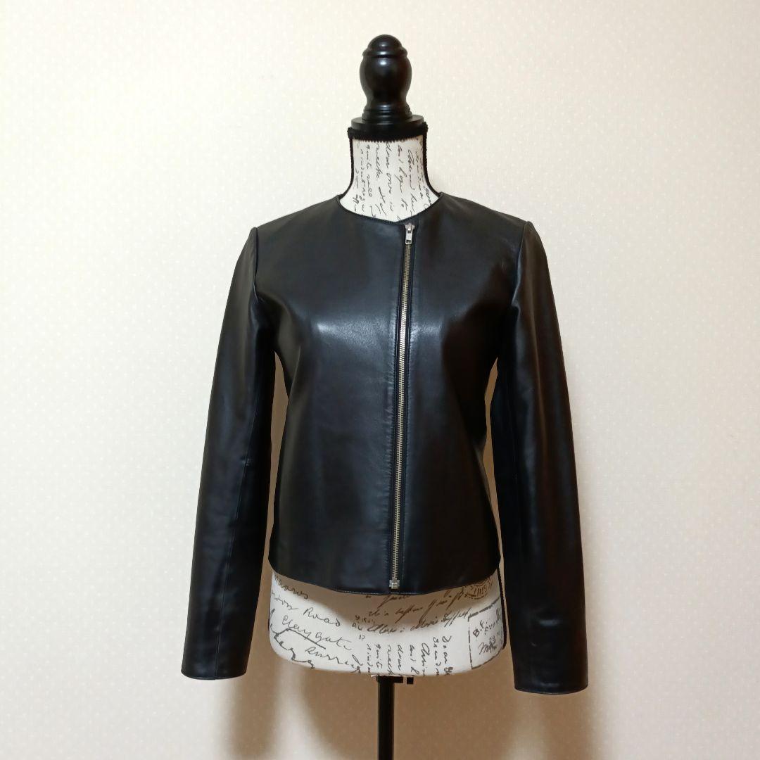 美品　アーガ　ラムレザージャケット　本革　上質　ブルゾン　ライダース　黒　M