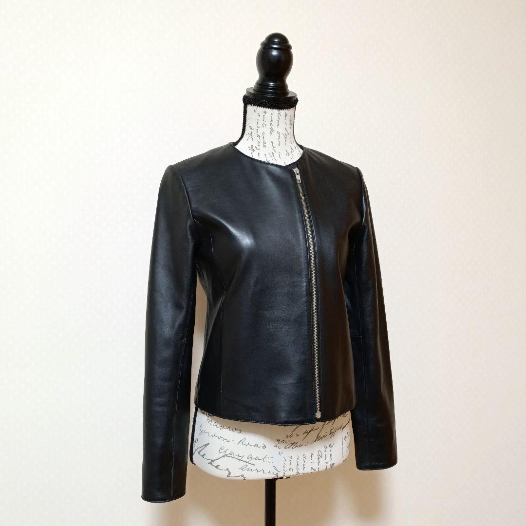 美品　アーガ　ラムレザージャケット　本革　上質　ブルゾン　ライダース　黒　M