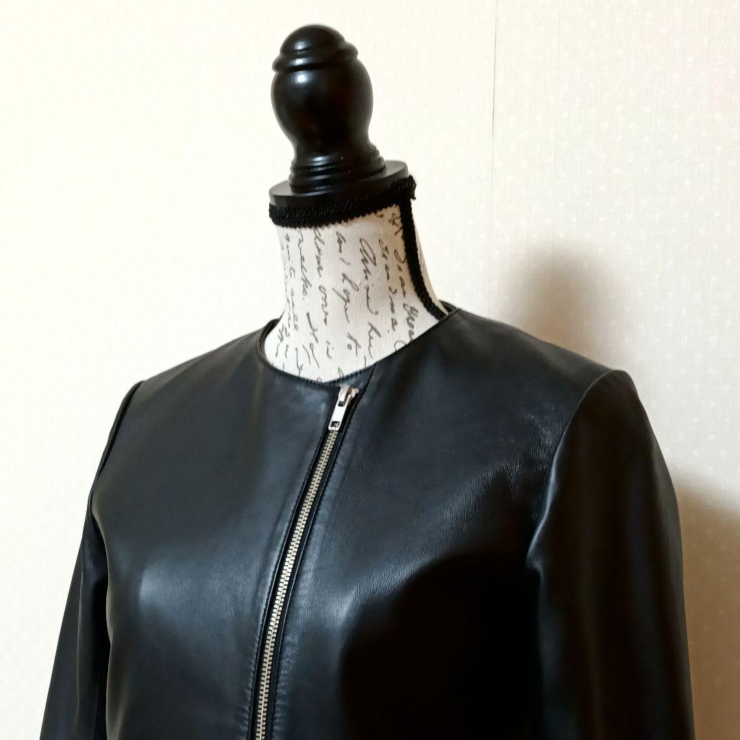 美品　アーガ　ラムレザージャケット　本革　上質　ブルゾン　ライダース　黒　M