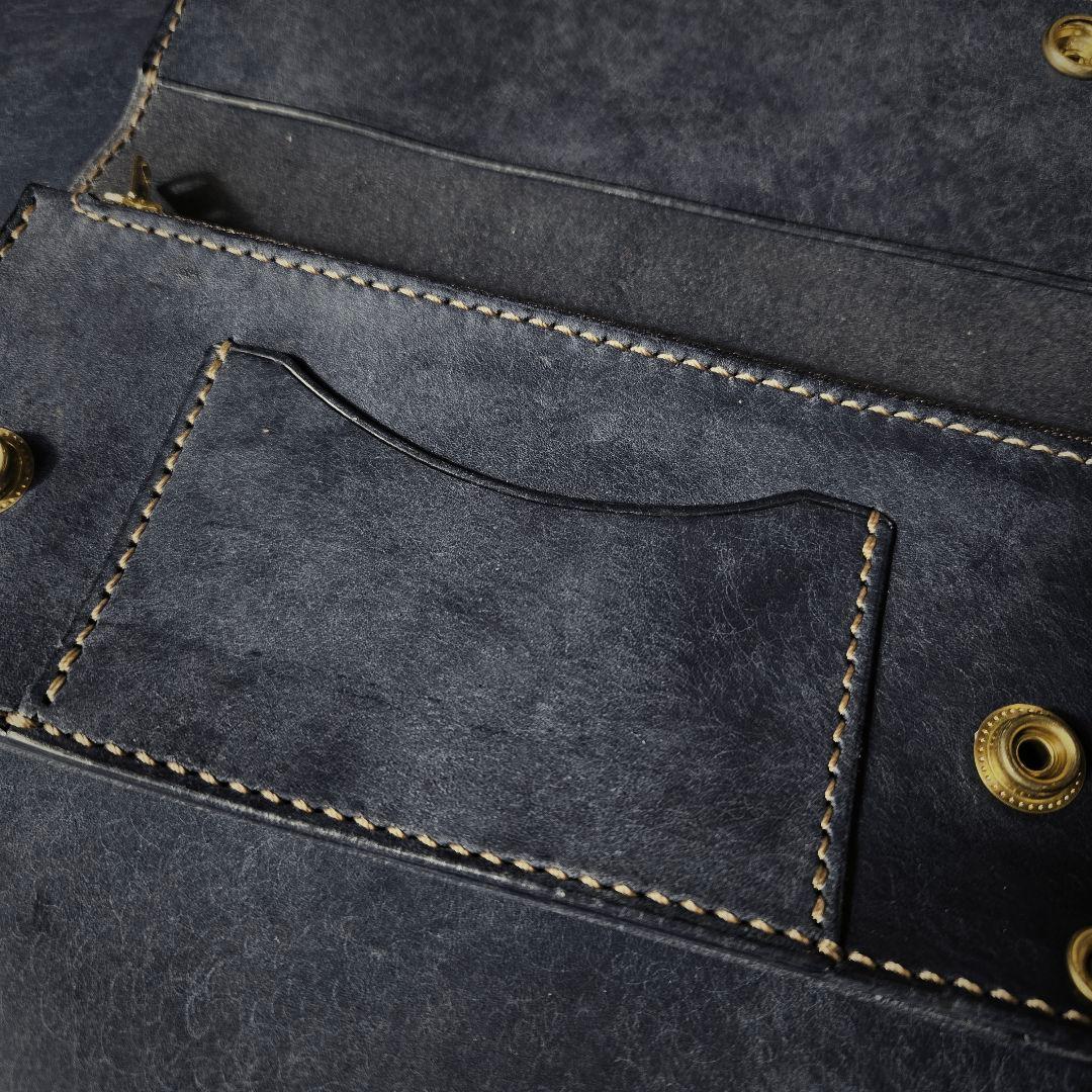 124ロング　トラッカーウォレット イタリアンレザーMARGOT【ネイビー】