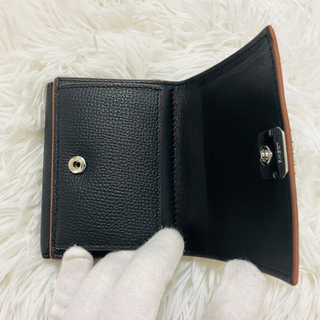 極美✨付属完備✨ロエベ 三つ折り財布 トライフォールド アナグラム レザー 黒