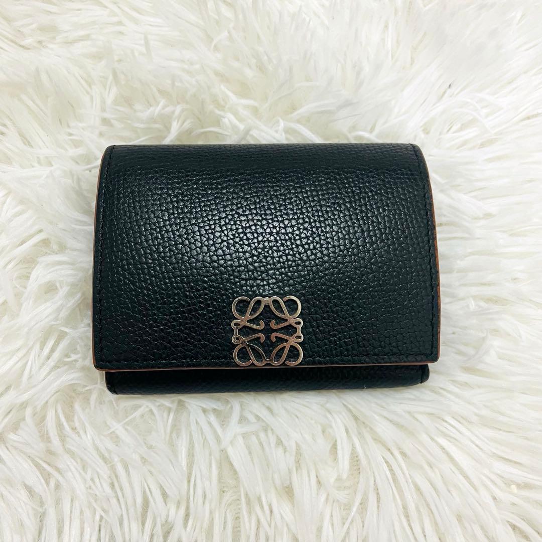 極美✨付属完備✨ロエベ 三つ折り財布 トライフォールド アナグラム レザー 黒