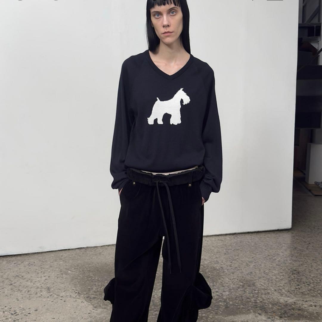 OPEN YY ネイビー 犬シルエット ニットセーター