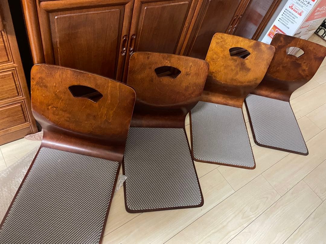 和モダン　ブラウン茶色 光製作所 木製座椅子 4脚セット