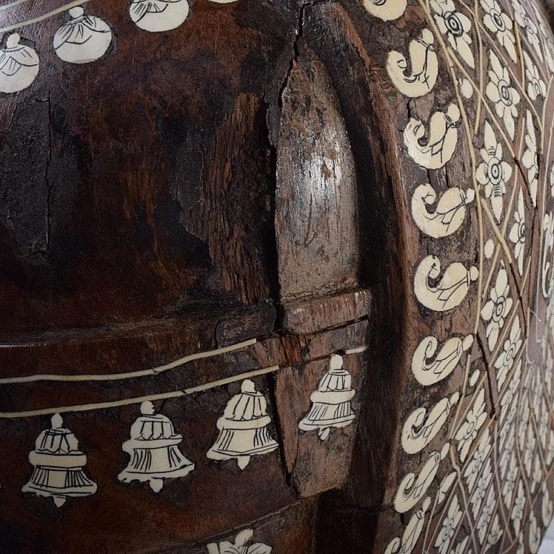 ノブリン　中国　唐木紫壇製獣骨象嵌装飾象置物　重さ約12㎏　V　8059C