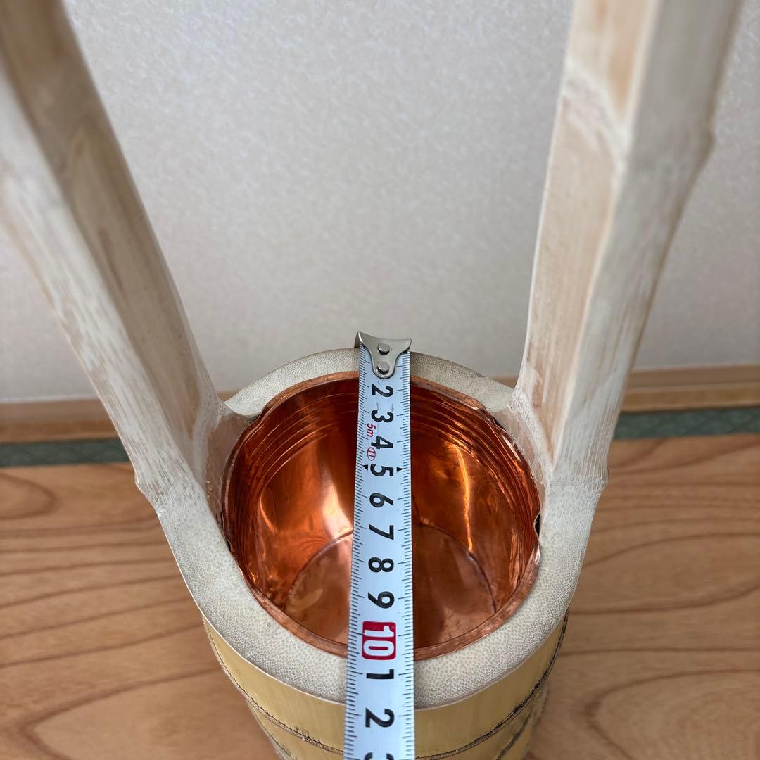 45 美品　根付き　二重切り　二重切　 生け花　竹花入れ　華道具