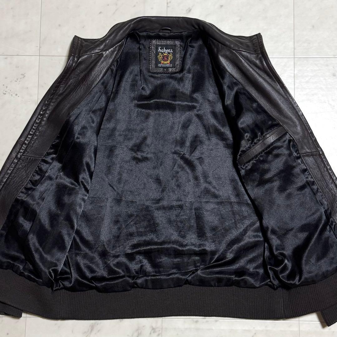 Schott ラムレザートラックジャケット 羊革 サイドライン ブラウン L