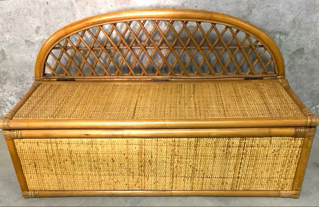 N2948 ラタン製　背もたれ付き　収納ベンチ