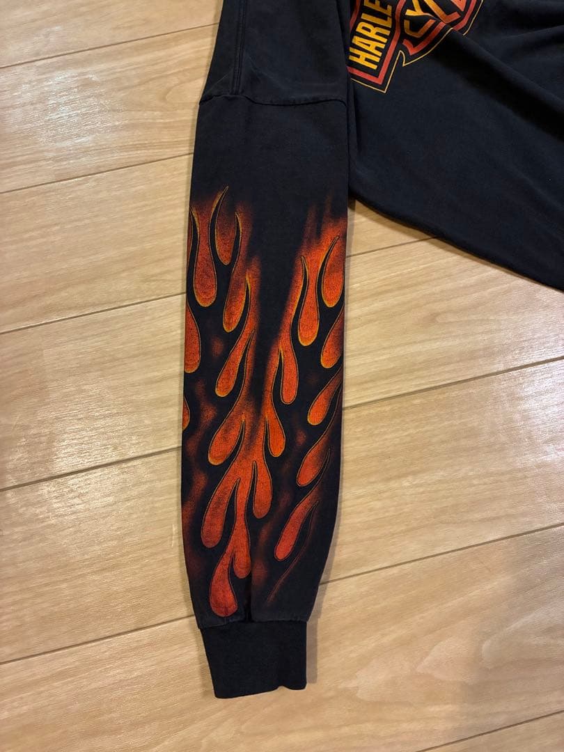 Harley-Davidson フレイム ファイヤーパターン ロンT 袖プリ