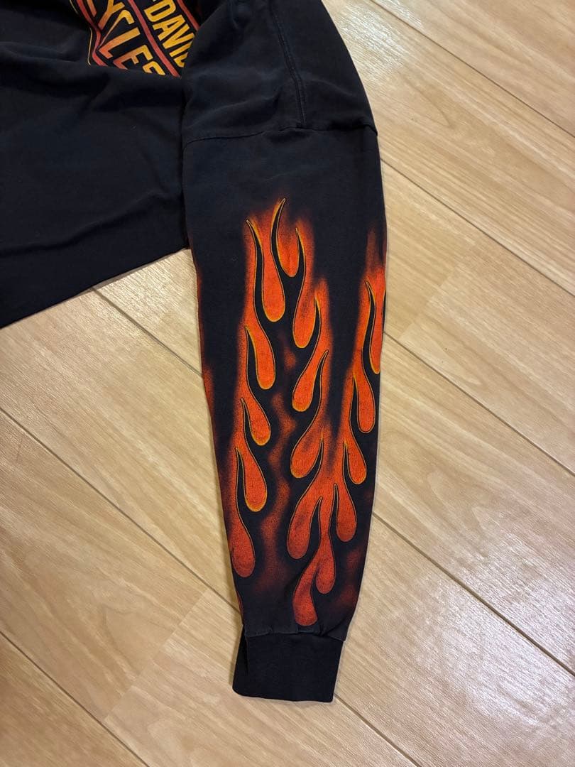 Harley-Davidson フレイム ファイヤーパターン ロンT 袖プリ