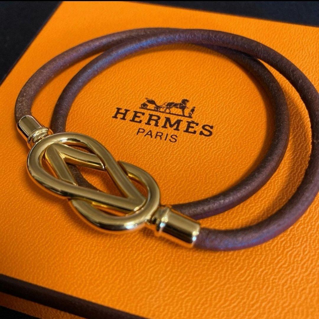 【極美品】HERMES エルメス　アタメ　2連ブレスレット　チョーカー　レザー