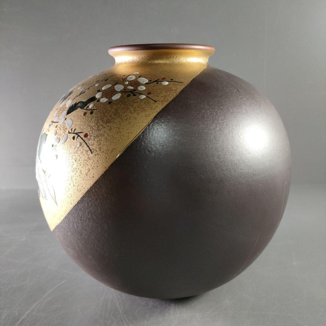 A885-1/九谷焼/九谷宗秀 造/金彩花草文花瓶/花器/華道具/