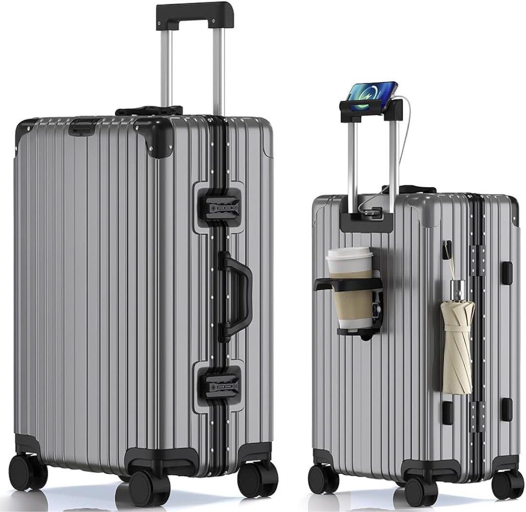 スーツケース 機内持ち込み アルミ フレーム キャリーケース 耐衝撃 M グレー