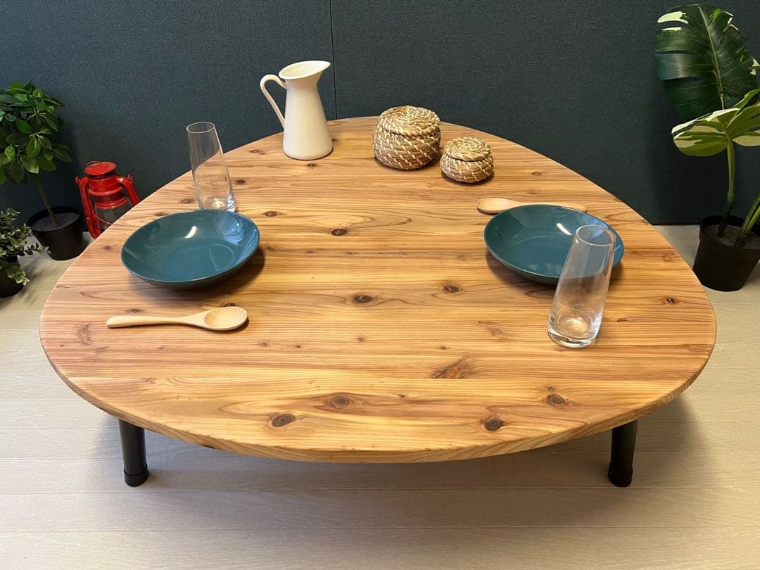 【送料無料】 テーブル おにぎり 約90cm 杉 折り畳み アイアン脚