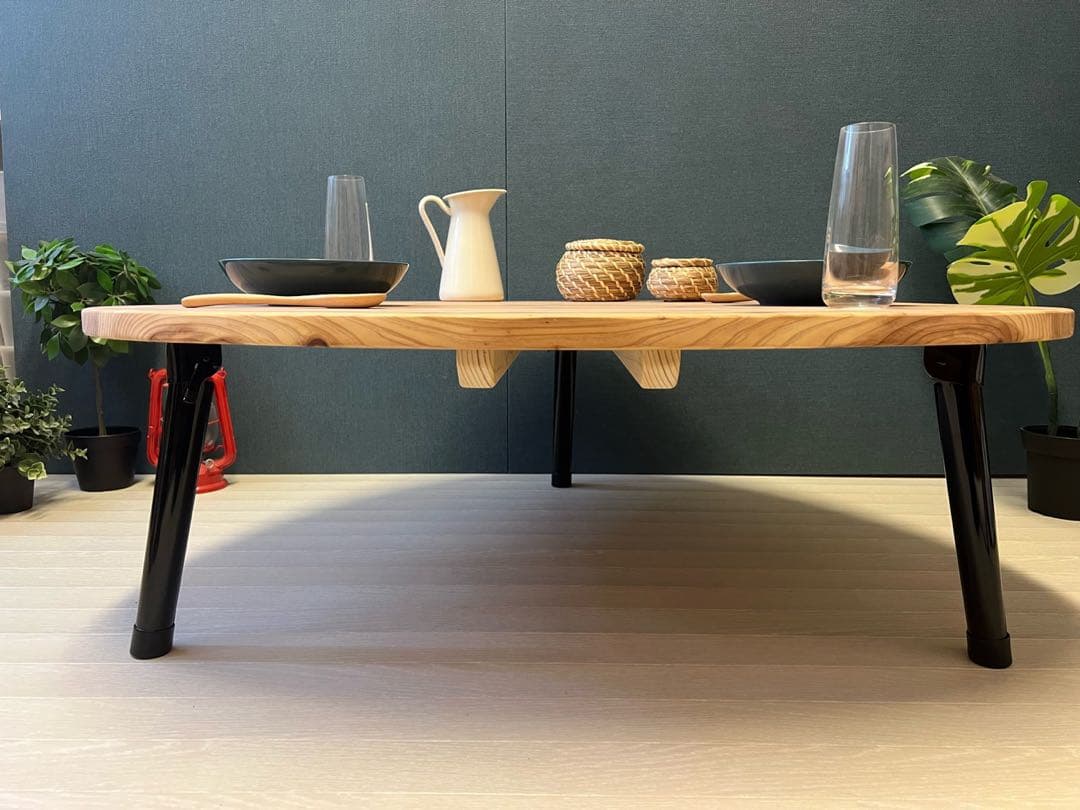 【送料無料】 テーブル おにぎり 約90cm 杉 折り畳み アイアン脚