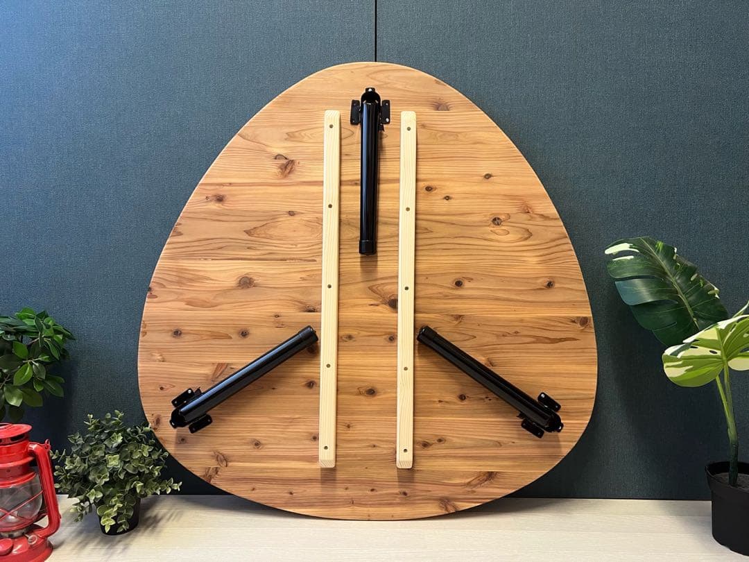 【送料無料】 テーブル おにぎり 約90cm 杉 折り畳み アイアン脚