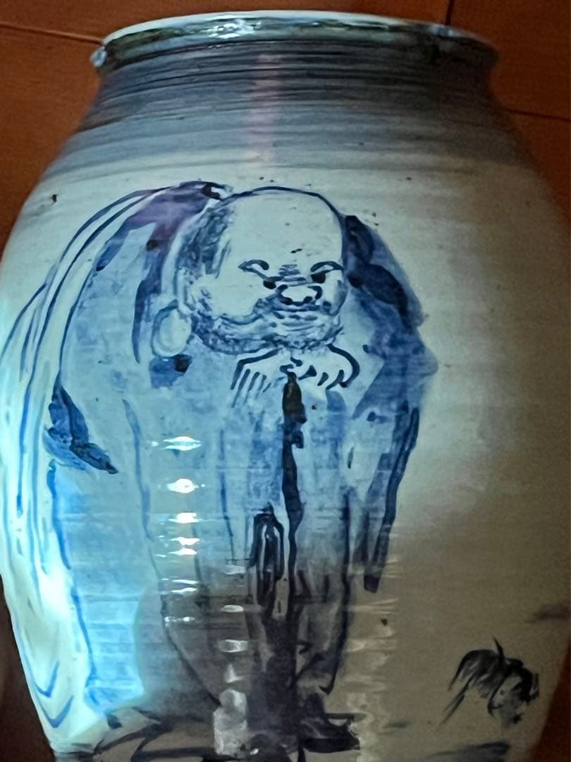 九谷古青窯　二代古青　熊野博　七福神　花生　内福の図　字　一品物　逸品　￼