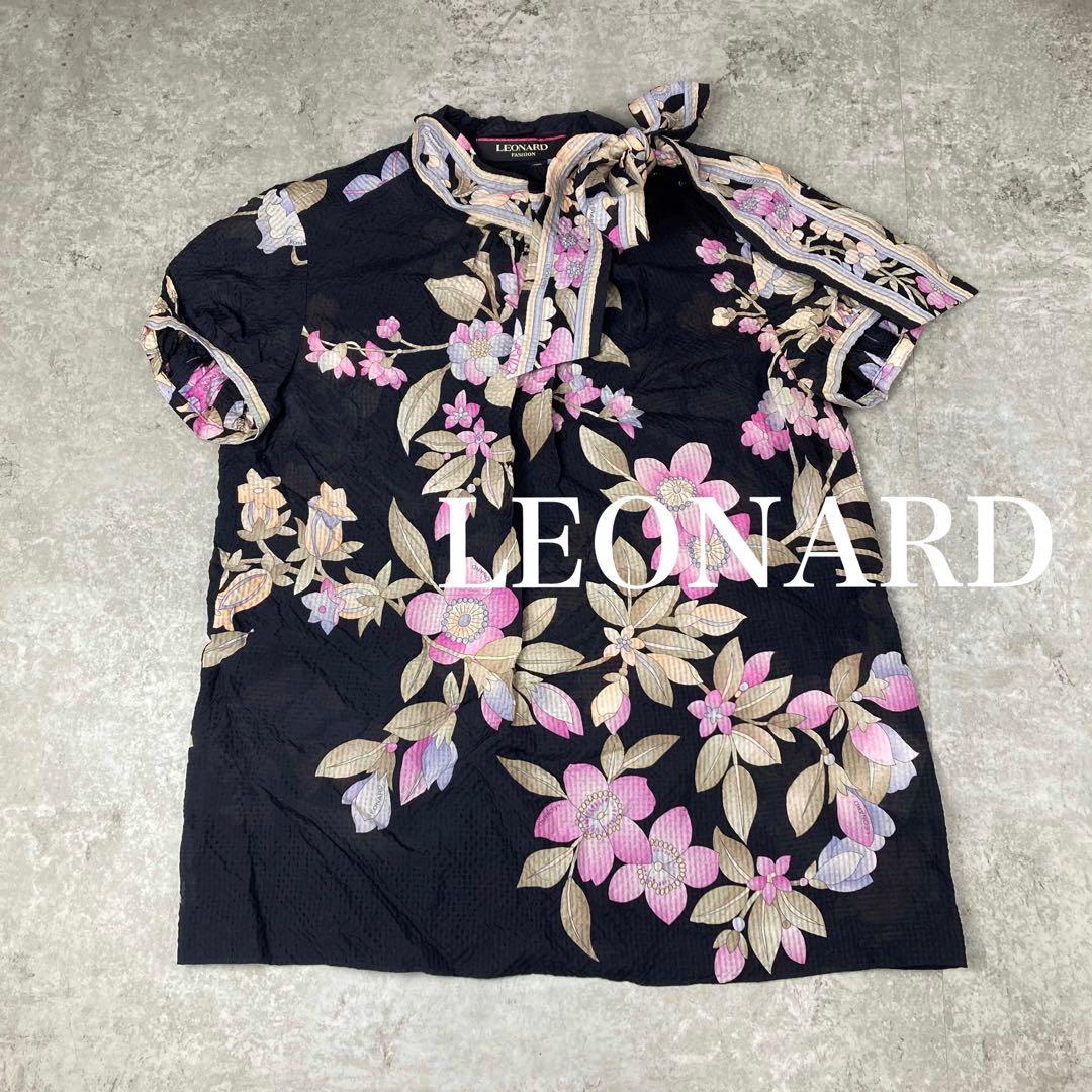 LEONARD レオナール　シルク　絹　100% リボン　花柄　2 半袖
