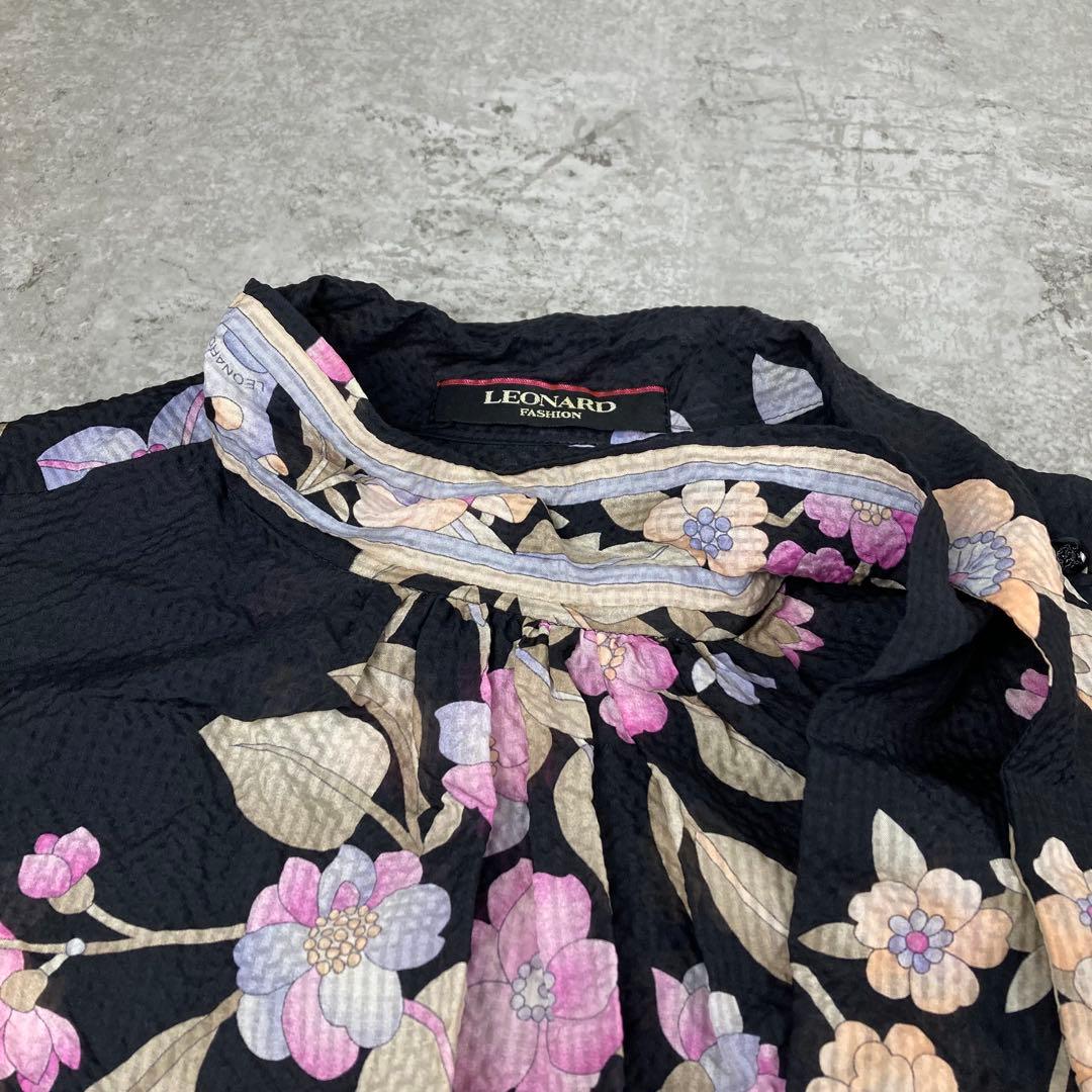 LEONARD レオナール　シルク　絹　100% リボン　花柄　2 半袖