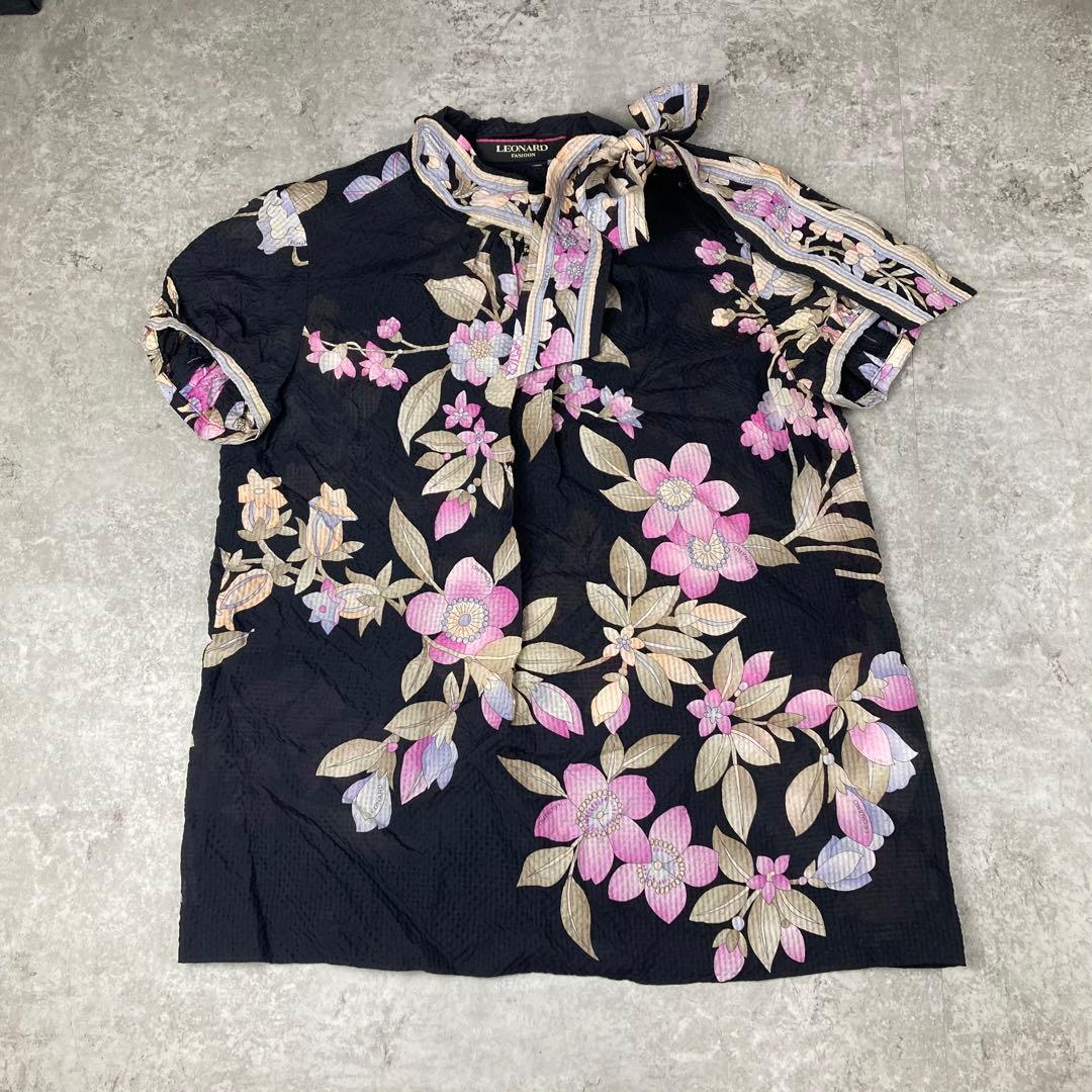 LEONARD レオナール　シルク　絹　100% リボン　花柄　2 半袖