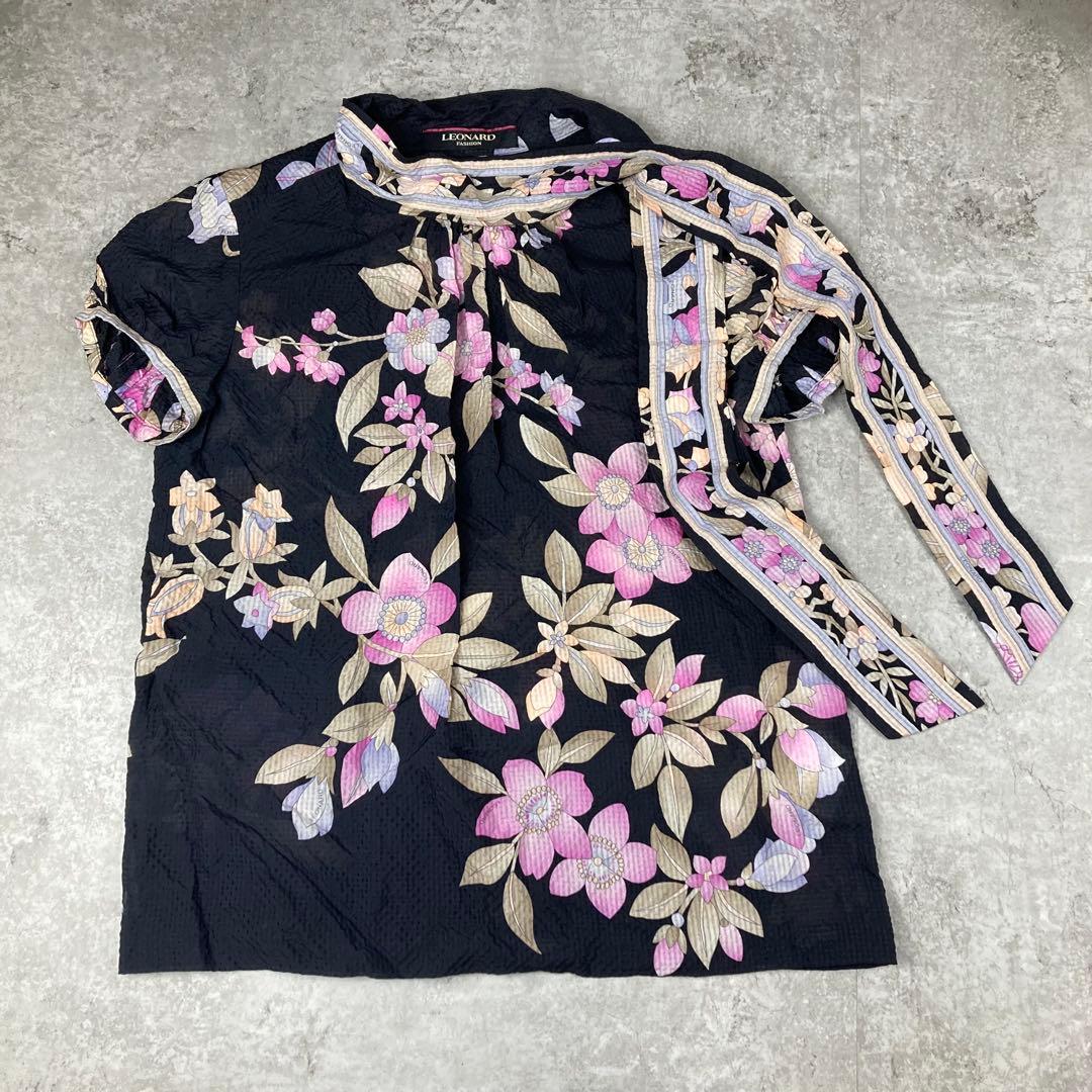 LEONARD レオナール　シルク　絹　100% リボン　花柄　2 半袖