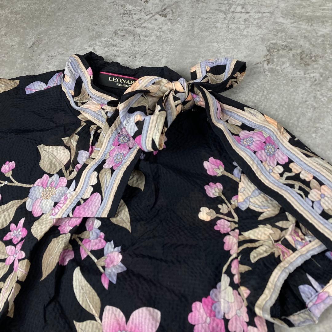 LEONARD レオナール　シルク　絹　100% リボン　花柄　2 半袖