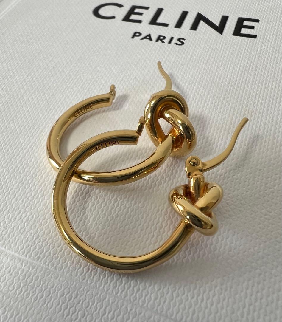 美品CELINEセリーヌノット スモールフープ ゴールド