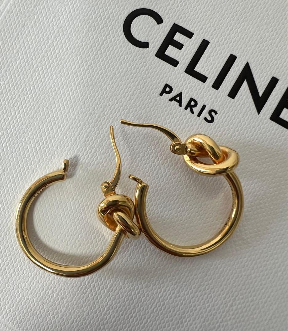 美品CELINEセリーヌノット スモールフープ ゴールド