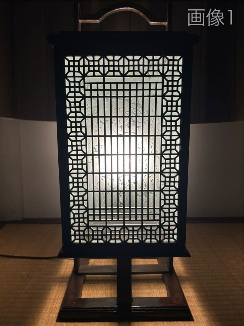 行灯照明和室 組子 すりガラス 古小物 アンテ ィーク昭和レトロ欄間