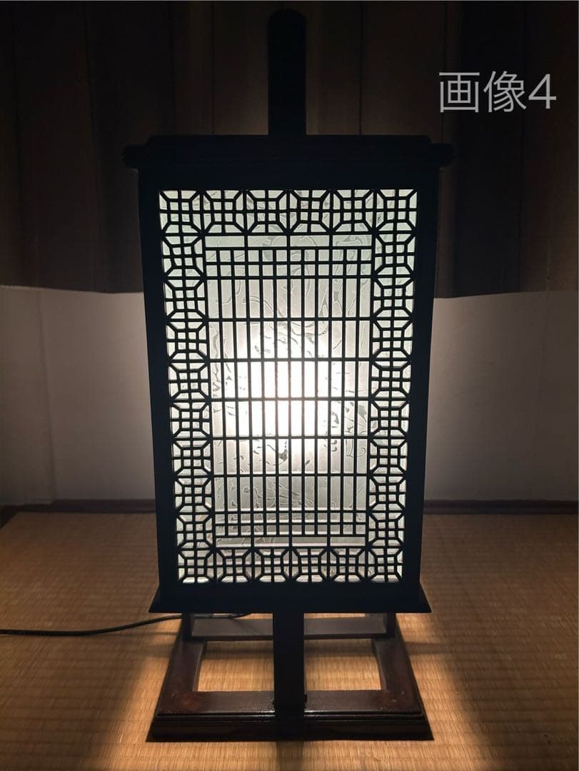 行灯照明和室 組子 すりガラス 古小物 アンテ ィーク昭和レトロ欄間