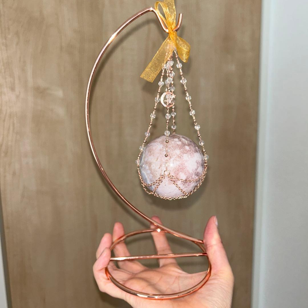 チェーンスフィア台座 ピンクアメジストスフィア セット 天然石 57.8ミリ