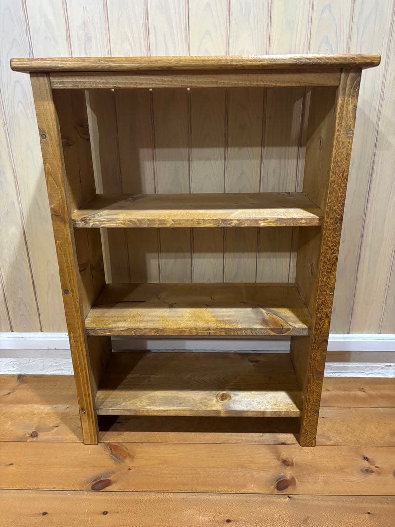 カントリー家具　ハンドメイド　オイル仕上げ3段棚