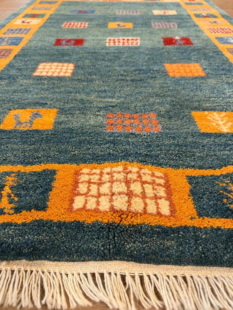 ギャッベ 152x102cm ペルシャ絨毯 手織り ギャベ 玄関マットラグ 絨毯