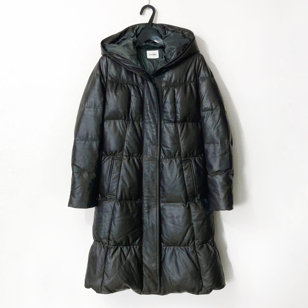 ゆか dinos So close, フード付きラムレザーダウンコート M