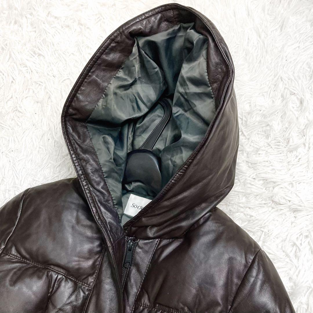 ゆか dinos So close, フード付きラムレザーダウンコート M