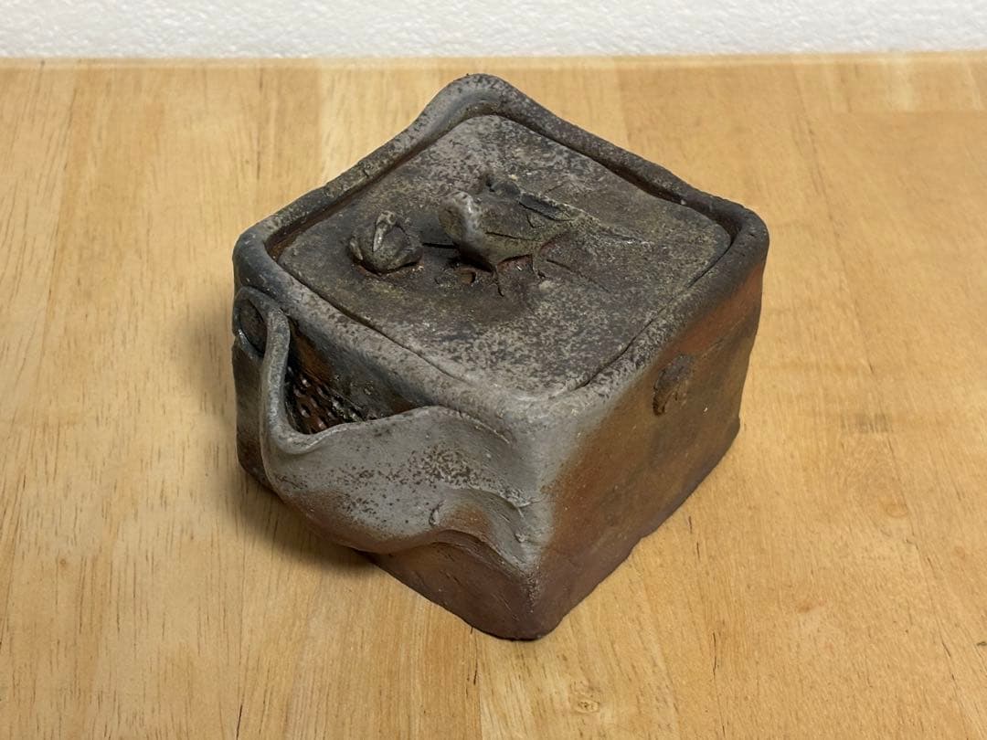 77.備前焼 宝瓶 登り窯 龍 りゅう 4角 手びねり 急須