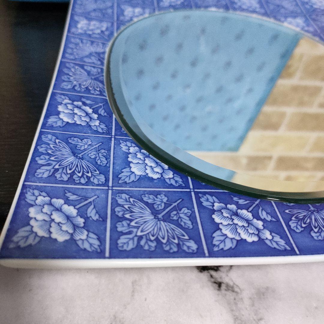 【希少】有田焼 宮内庁御用達 香蘭社 陶器製 染付 壁掛け鏡 ウォールミラー