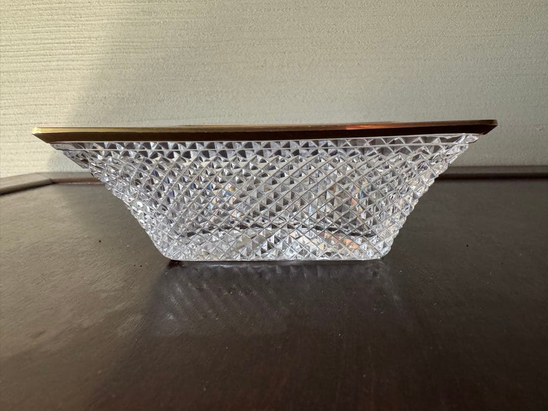 江戸切子　金彩ダイヤ文角平鉢　3客 堀口硝子