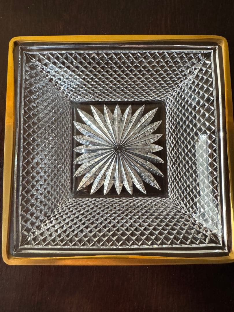 江戸切子　金彩ダイヤ文角平鉢　3客 堀口硝子