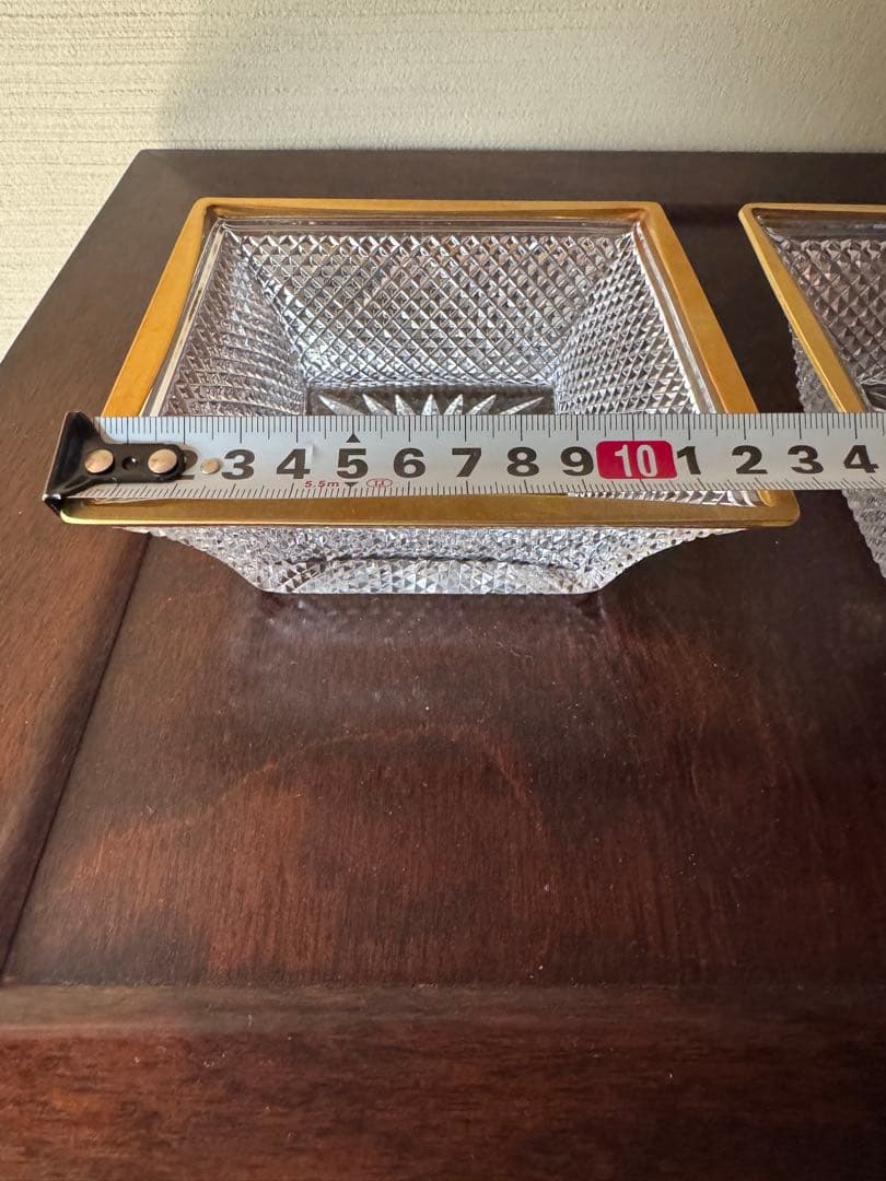 江戸切子　金彩ダイヤ文角平鉢　3客 堀口硝子