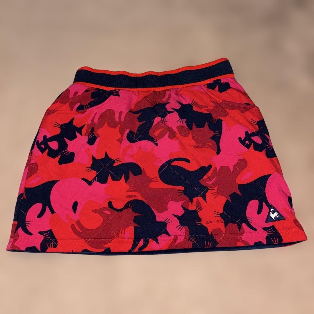 ルコックゴルフ4WAY猫柄/赤中綿スニードと猫柄/紺色中綿スカートセットアップM