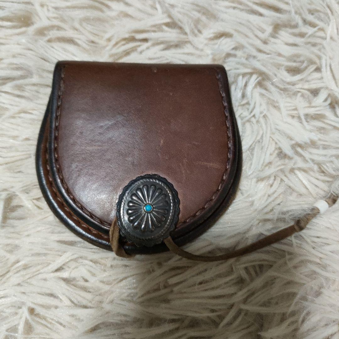 goro's ケース　丸型　小銭入れ　ブラウン　レザー　コンチョ