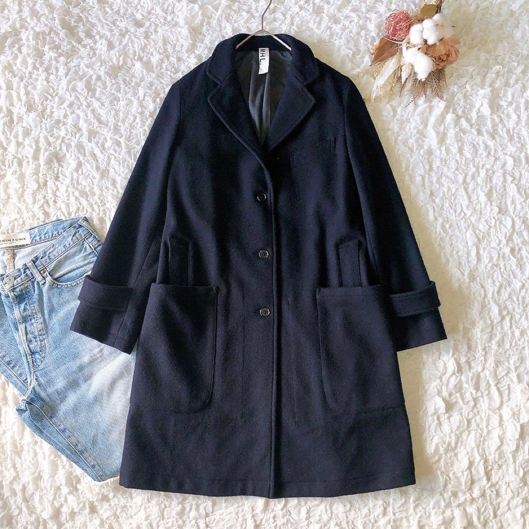 MHL メルトン チェスターコート ウール100% ネイビー 2