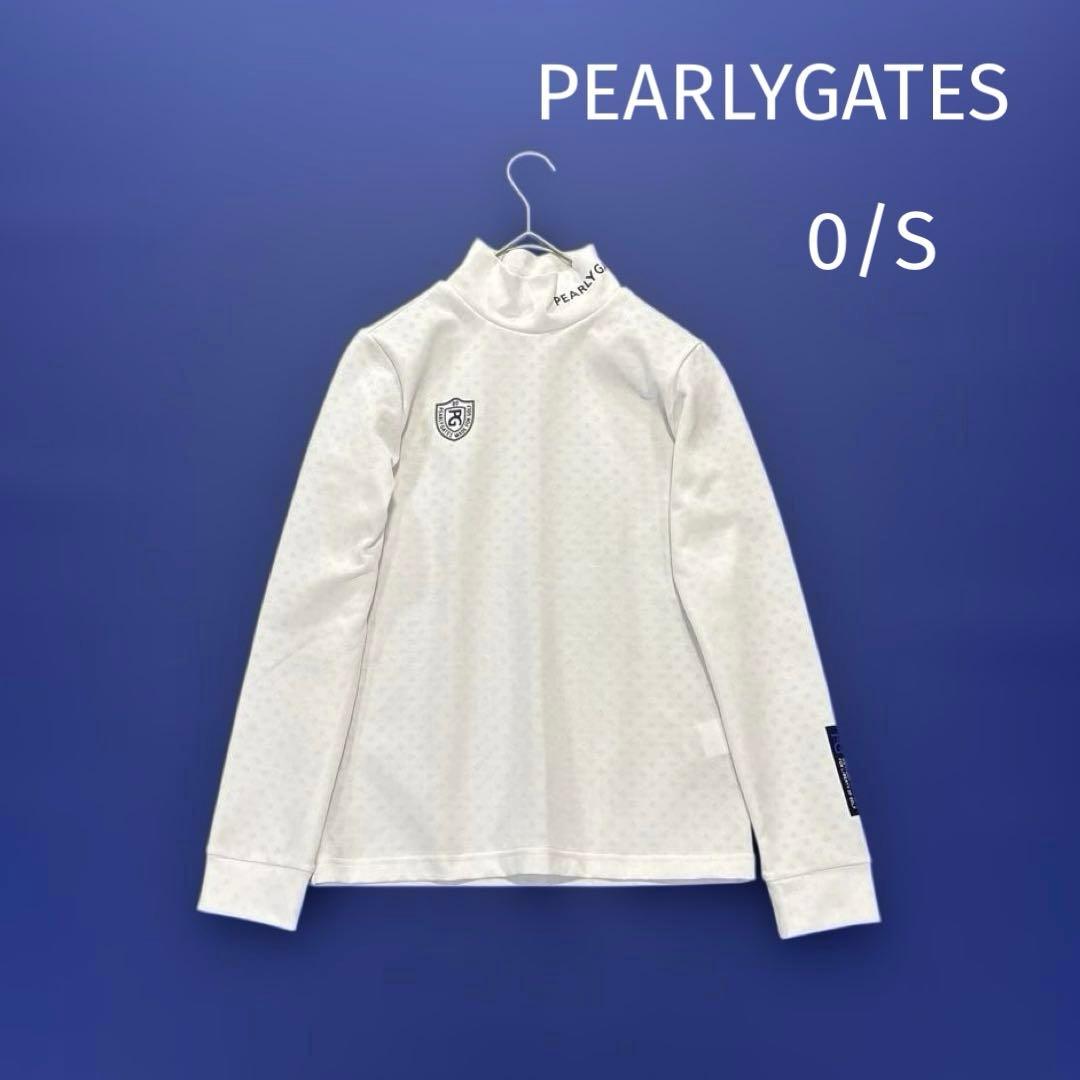 パーリーゲイツ　長袖　モックネックシャツ　ホワイト　総柄　ロゴ　0/S