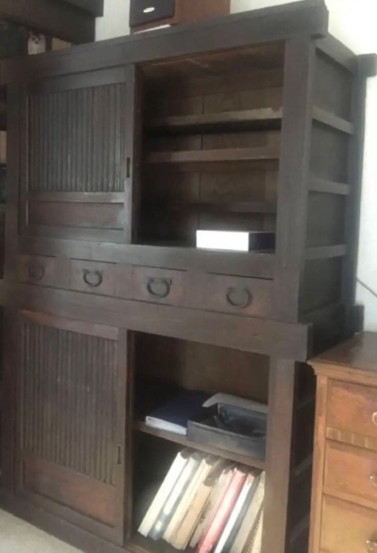 千葉市原市★お引き取り限定★水屋箪笥　縦格子扉の和タンス168cm★衝立オマケ★