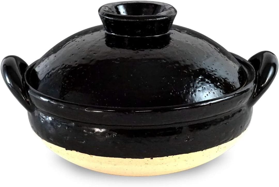 長谷園 ヘルシー蒸し鍋 黒 中 (直火専用) 直火対応 NZW-22